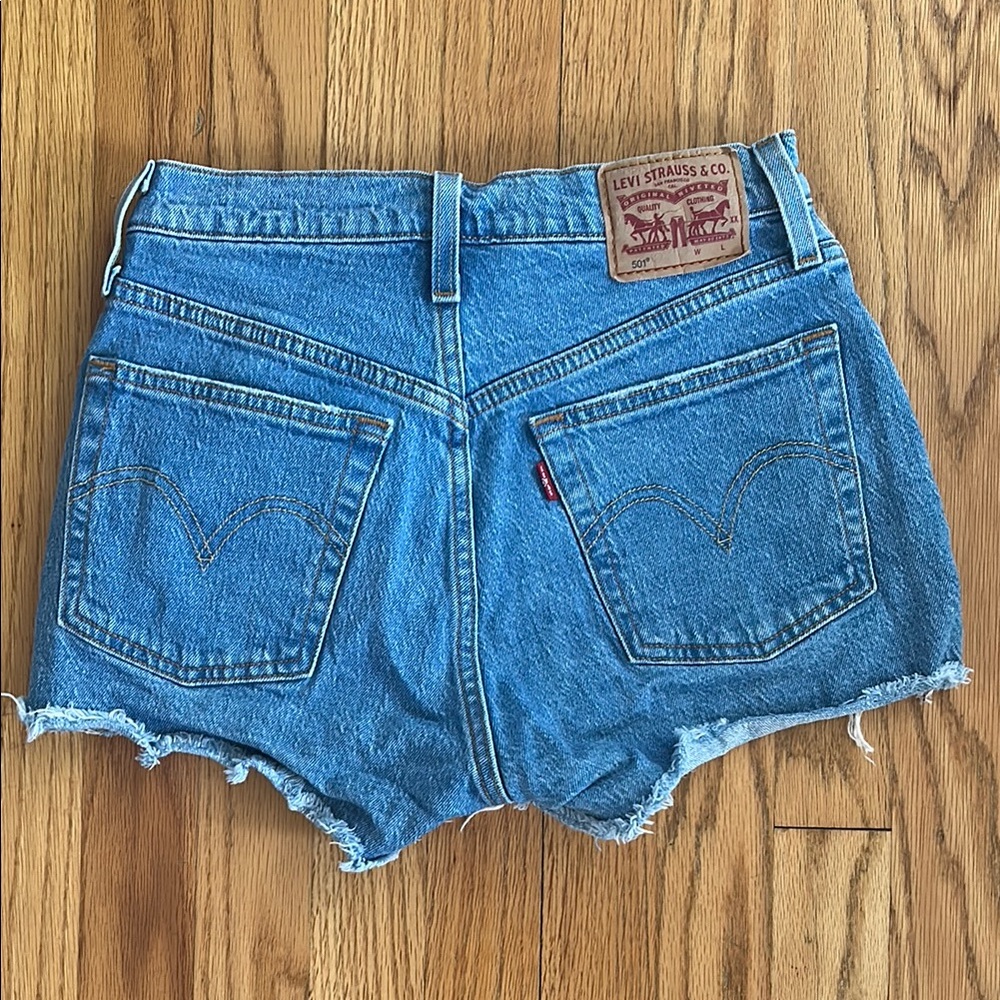 Levi's Blue Jean Shorts with Frayed Hem 25